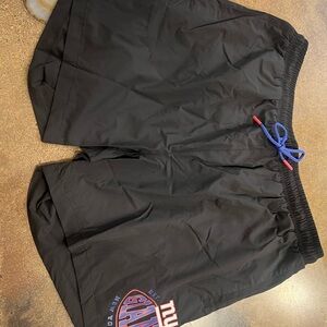Boss NFL NY Giants Black Swim Trunk Shorts with Blue and Red Accents